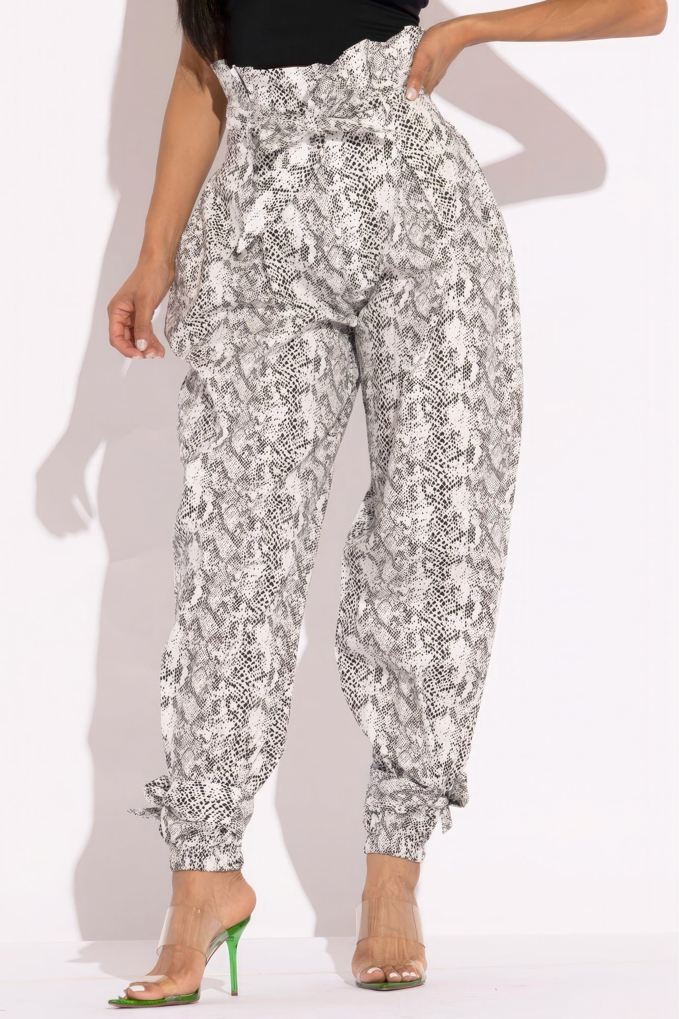 snake skin printed paper bag style cargo pants snake skin printed paper bag style cargo pants