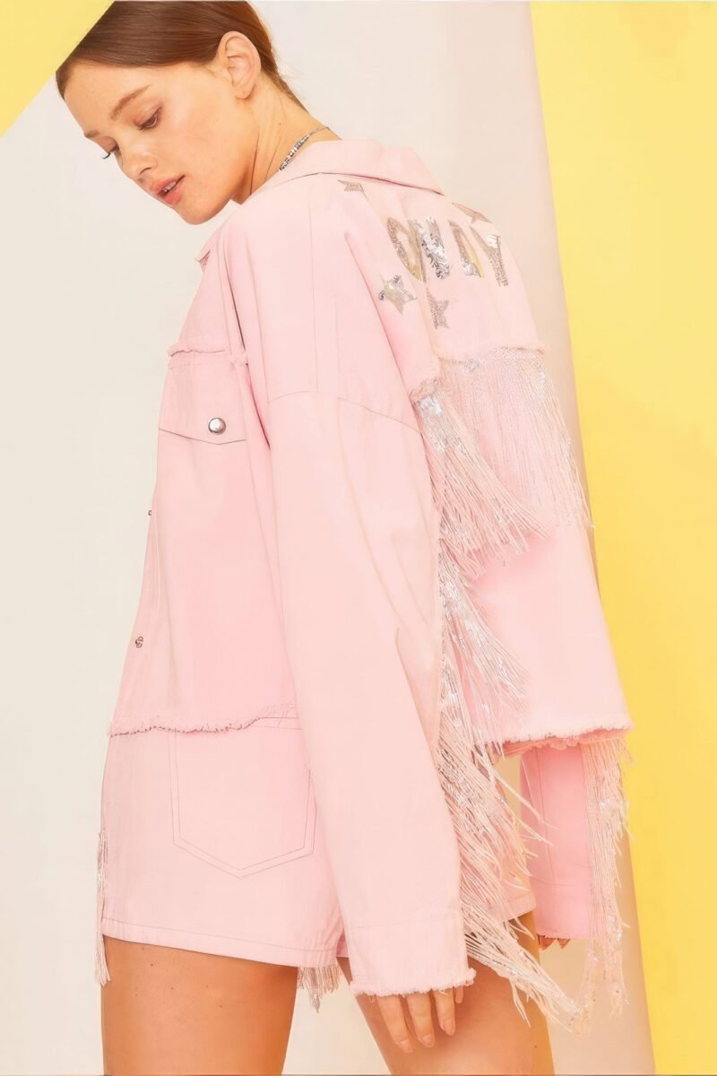 howdy sequin fringe and star patches jacket