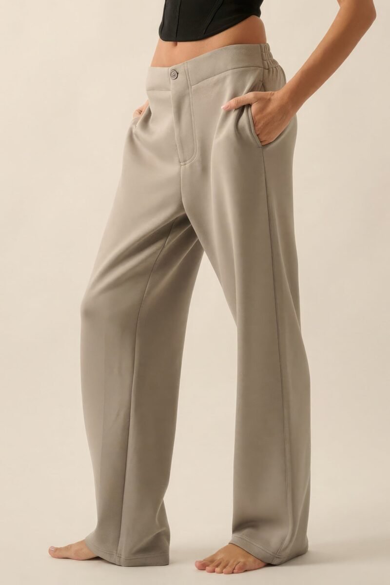 premium scuba high waist button zip up fly pants